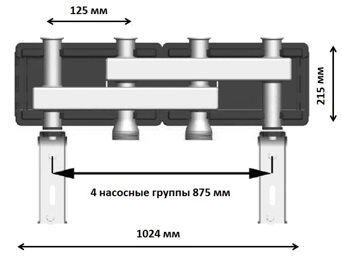 Стальной коллектор на 2 насосные группы