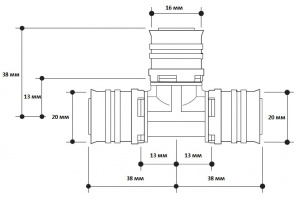 Редукционный тройник PPSU alpex XS - размер 20-16-20 мм