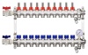 Коллектор для тёплого пола 1" х G 3/4" HEIMSHAFT на 10 выходов с расх-ми,манометром,ручным в/о,нерж. cт с 2 шар кранами