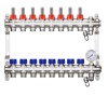 Коллектор для тёплого пола 1" х G 3/4" HEIMSHAFT на  8 выходов с расх-ми,манометром,ручным в/о,нерж. cт с 2 шар кранами