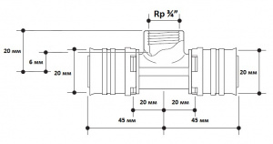 Тройник MS alpex XS - размер 20 мм 3-4 ВР