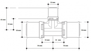 Редукционный тройник PPSU alpex L- размер 50-32-50 мм