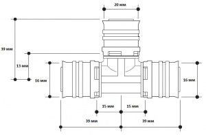 Редукционный тройник PPSU alpex XS - размер 16-20-16 мм