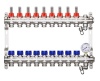 Коллектор для тёплого пола 1" х G 3/4" HEIMSHAFT на  9 выходов с расх-ми,манометром,ручным в/о,нерж. cт