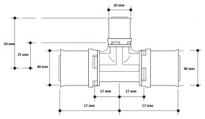 Редукционный тройник PPSU alpex L- размер 40-20-40 мм