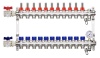 Коллектор для тёплого пола 1" х G 3/4" HEIMSHAFT на 11 выходов с расх-ми,манометром,ручным в/о,нерж. cт с 2 шар кранами