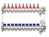 Коллектор для тёплого пола 1" х G 3/4" HEIMSHAFT на 10 выходов с расх-ми,манометром,ручным в/о,нерж. cт