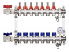 Коллектор для тёплого пола 1" х G 3/4" HEIMSHAFT на  7 выходов с расх-ми,манометром,ручным в/о,нерж. cт с 2 шар кранами