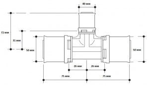 Редукционный тройник PPSU alpex L- размер 50-40-50 мм